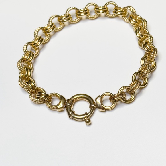 Sterling Silver Gold Tone Round Rope Smooth 9.6mm Wide Link Bracelet 9.25" - Picture 1 of 7